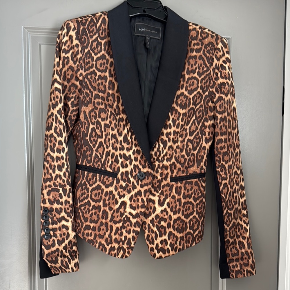 BCBGMaxAzria Bowie Leopard Print Blazer with Black Trim
